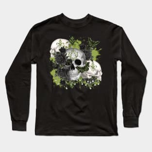 ABSINTHE DREAMS VINTAGE GOTHIC SKULL WITH BLACK ROSES Long Sleeve T-Shirt